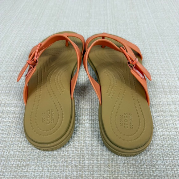 Crocs Tulum Toe Post Sandal W Grapefruit/tan Sz 6W - Picture 7 of 9